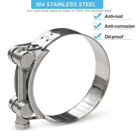 Adjustable T Bolt Hose Clamps Fit 2.67 To 2.87 Inches Crafted In Top Tier 304 Stainless Steel Heavy Duty Turbo Pipe Strap Band Rock Solid Zero Slop Leak Free Seal Two Pack