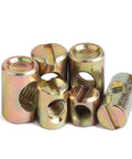Barrel Nut Dowel Screws Pack Of 20 For Furniture Projects, carbon steel zinc plated showing thread detail.