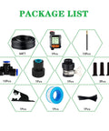 All-In-One Automatic Drip Irrigation Kit With 66Ft Tubing, 15 360-Degree Droppers, nozzles, quick connector, timer in package list.