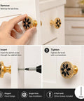 Installing Modern Floral Cabinet Knobs With Matte Black Finish, 22mm screws shown for easy installation guide.