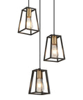 Lantern Style Pendant Light With Iron Cage Frame, Modern Vintage Vibe, Brushed Black Round Canopy, 3 E26 Bulbs