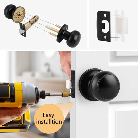 Door Knob Set, 10 Pack Matte Black Colonial Ball Knob Interior Passage Handles For Closet And Hallway Doors, Easy Install