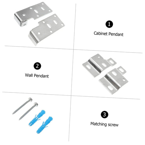 Heavy Duty Corner Brackets For Cabinets And Cupboards Wall Mounting Hardware Set with cabinet and wall pendants plus screws.