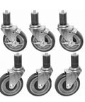 Set Of Six Four Inch Heavy Duty Casters For Commercial Prep Tables Featuring Locking Swivel Base With Super Smooth Glide and durable design.