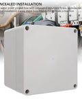 IP65 Waterproof ABS Plastic Enclosure For Electronics, Outdoor Junction Box 120x120x90mm front view with concealed installation