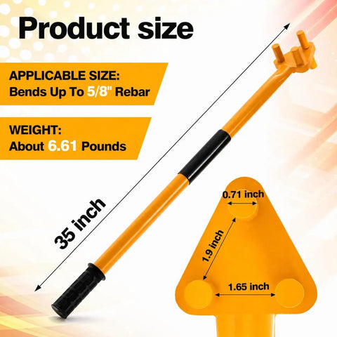 Heavy Duty Manual Rebar Bender Tool For 5/8 Inch Steel Bar and Rope Bending with Anti Skid Grip Sleeve Gloves, 35 inch size chart.