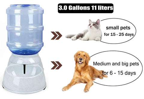 No Sweat Gravity Dog And Cat Feeder Set With Water Dispenser Includes Two Three Gallon Bowls for small pups and kitties.