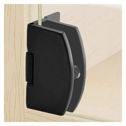 Close-up of rotating concealed hinges for glass doors and cabinets, easy install cupboard gate clamp kit for 5 to 8mm small furniture