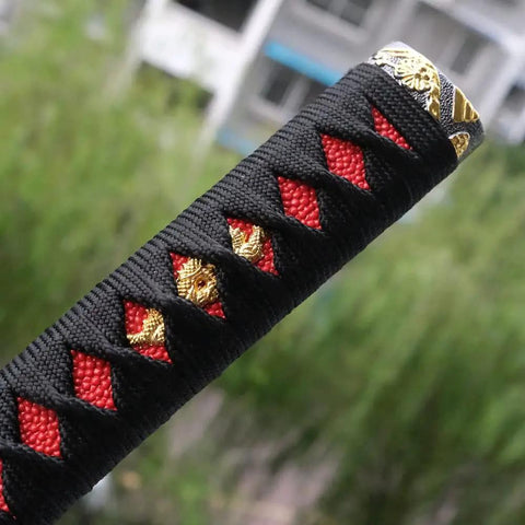 DIY Katana Handle Kit Tsuka 10.2 Inch With Alloy Copper Iron Fittings Real Or Faux Samegawa Rayskin Fuchi Kashira Menuki