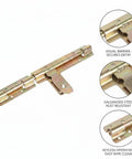 Rock Solid Slide Bolt Gate Latch Rust Proof Galvanized Steel Hardware With Tight Strike Plate For Outdoor Barn Shed Door Lockdown Guard And No Sweat Weather Shielding, side view image.