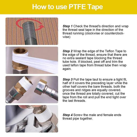 How to use 10 Pack PTFE Teflon Tape For Plumbing, Heavy Duty Thread Seal Tape For Leak Proof Water Pipes, Half Inch By 500 Inch