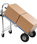 2 In 1 Industrial Stair Climbing Cart Folding Hand Truck With Heavy Duty Aluminum Frame, 1000 Lbs Capacity On Floors And 550 Lbs On Stairs, Tri Wheel Climber With Universal Casters, Portable, Durable, And Easy To Store. Folding hand truck with boxes on tri-wheel stair climber and casters