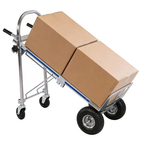 2 In 1 Industrial Stair Climbing Cart Folding Hand Truck With Heavy Duty Aluminum Frame, 1000 Lbs Capacity On Floors And 550 Lbs On Stairs, Tri Wheel Climber With Universal Casters, Portable, Durable, And Easy To Store. Folding hand truck with boxes on tri-wheel stair climber and casters