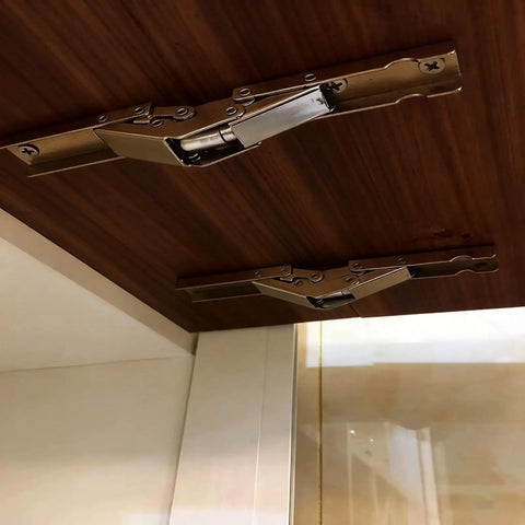 Hidden Cabinet Door Hinges 90 Degree Invisible Folding Hinge 2-Pack Concealed Flush-Mount on wooden cabinet top view