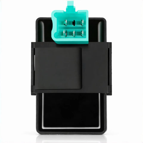 Front view of a five pin CDI box from the Three Function Left Handlebar Starter Switch Kit for Chinese ATVs, go karts, dirt bikes, scooters.