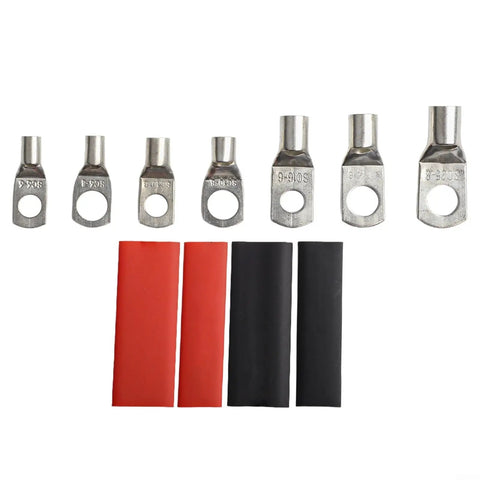 Premium 140 Pc For SC Cable Lug Set With Shrink Tubing Heavy Duty Terminal Kit Perfect for Battery And Solar Jobs That Will Not Let You Down. Metal SC cable lugs with red and black heat shrink tubing
