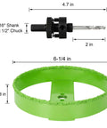 Carbide hole saw kit with green dust bowl and arbor; 6-1/4 in diameter for drywall/plaster ceiling can lights