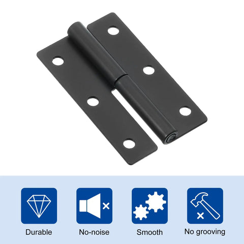 Six Pack Of Top Shelf Black Iron Lift Off Hinges Kickin It Easy For Left Handed Cabinets Smooth Operating Detachable Butt Hinges Hella Durable Door Hardware With Screws Included close-up view displaying a black iron hinge with smooth operation.