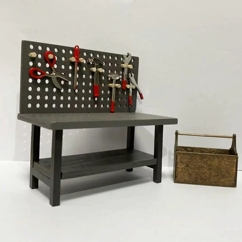 One To Twelve Scale Wooden Dollhouse Workbench With Tools And Accessories For Miniature Dioramas Garage And Garden Furniture Kit