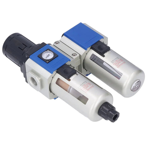 3 In 1 Pneumatic Air Filter Regulator Lubricator Combo With Water Oil Trap Separator GFC40010, dual unit with gauge