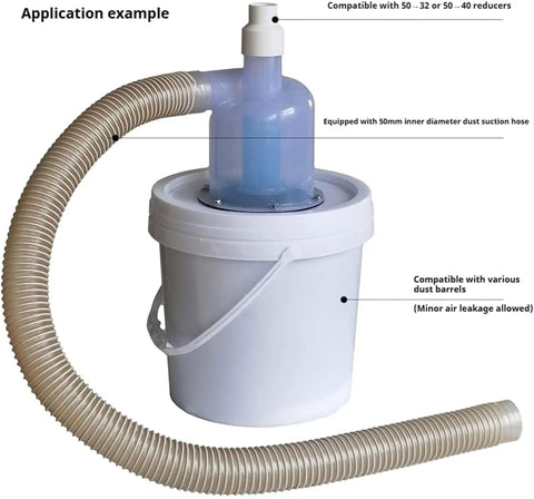 Pro Grade Fifty Millimeter Cyclone Dust Collector Transparent Industrial Separator features a 50mm dust hose and a six-gallon tank.