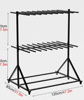 Rock Solid Commercial Life Vest Display Rack On Smooth Brake Wheels For Poolside Deck Marine Rescue Gear Storage Organizer With Top Shelf Steel Frame dimensions 120cm x 80cm x 70cm in black.