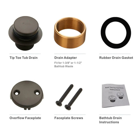 Oil Rubbed Bronze Tub Drain Conversion Kit With Tip-Toe Trim, 2-Hole Overflow Faceplate, Universal Adapter and Screws