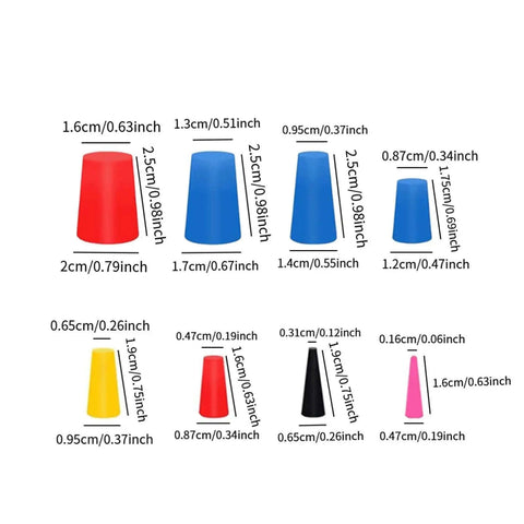 Top Tier Silicon Tapered Plug Kit For Pro Painting And Media Blasting Heat Resistant Stoppers 1/16 To 5/8 Inch Assortment Stops Gaps Perfectly With Durable Stopper Set That Lasts. Color-coded silicone tapered plugs with labeled sizes
