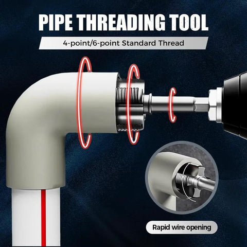 Dual Function Pipe Thread Cutting Tool For 1/2 And 3/4 Inch Water PVC Pipes Electric Drill Compatible with standard thread on PVC.