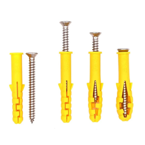 M8 Expansion Tube Wall Anchors Kit With Flat Countersunk Screws 50 Piece DIY Drywall Anchors Yellow Zinc Plated Carbon Steel Self Drilling No Sweat Install No Pre Drill Rust Resistant Heavy Duty Holds, yellow plastic anchors with screws