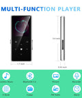 Front and side view of 64GB MP3 Player With Bluetooth 5.2 And Built In HD Speaker, FM Radio, Voice Recorder, HiFi Sound in silver.