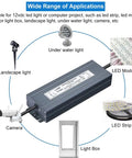 Heavy Duty 300W IP67 Waterproof LED Power Supply, 90-130V AC To 12V DC, 25A Output, shown powering various LED applications