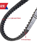 Close-up of 30 Series Go Kart Drive Belt For 212cc 196cc Engines Six Point Five HP with size markings 0.39 inch and 0.75 inch