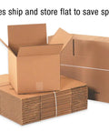 Straight Heavy Duty Corrugated Shipping Boxes 10 By 7 By 5 Inches Kraft Cardboard Packing Cartons stacked and flat for space saving.
