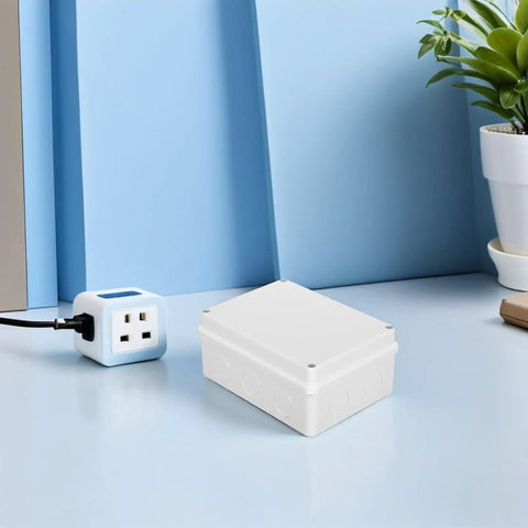 Cool 13 Piece I P65 Waterproof Junction Box Kit For Electrical Projects, durable white plastic enclosure on a table.