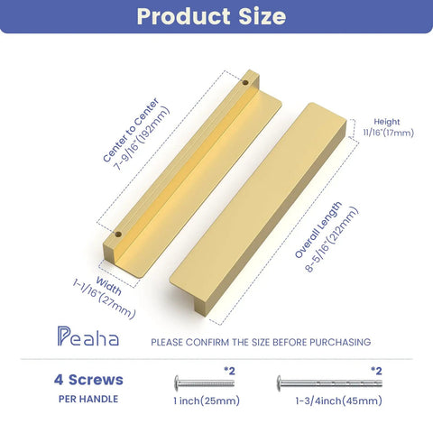 Diagram of 10 Pack Gold Cabinet Handles And Finger Pulls, 7 9/16 Inch Edge Pulls for Cabinets, showing dimensions
