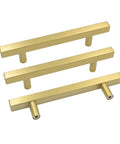 Top view of Brushed Brass Cabinet Pulls Set Of 10 4 Inch T Bar Drawer Handles For Kitchen Cupboards And Cabinets Gold Tone Stainless Steel Hardware With Smooth Grip 102mm Hole Centers Durable Easy Install