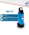 Built Tough Heavy Duty Electric Submersible Pump 2Hp 110V 3Inch Discharge,  durable blue NK2-15 model for high head requirements.