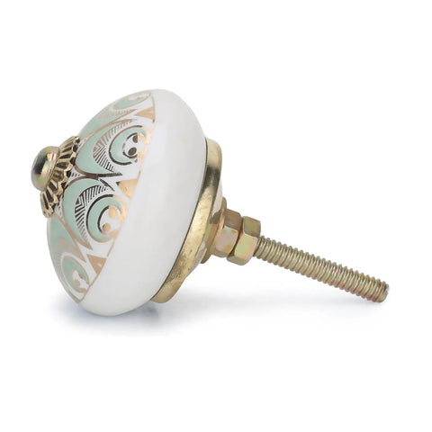 Chef Kiss Quality Handcrafted Blue And Gold Ceramic Drawer Knobs For Dressers With Rustic Boho Farmhouse Hardware Vibe Totally Slaps For Your Kitchen Cabinet Decor Upgrade Pack Of 10 close-up view with gold detailing