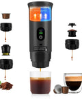 Kickstart Your Journey With This Grab And Go Portable Espresso Machine Featuring Smart Led Display And 20 Bar Battery Powered Coffee Maker pouring coffee.
