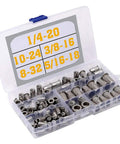 Stainless Steel Rivet Nuts Kit 77 Pcs Five Sizes 8-32 10-24 1/4-20 5/16-18 3/8-16 Threaded Insert Nutserts Rivnuts