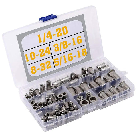 Stainless Steel Rivet Nuts Kit 77 Pcs Five Sizes 8-32 10-24 1/4-20 5/16-18 3/8-16 Threaded Insert Nutserts Rivnuts