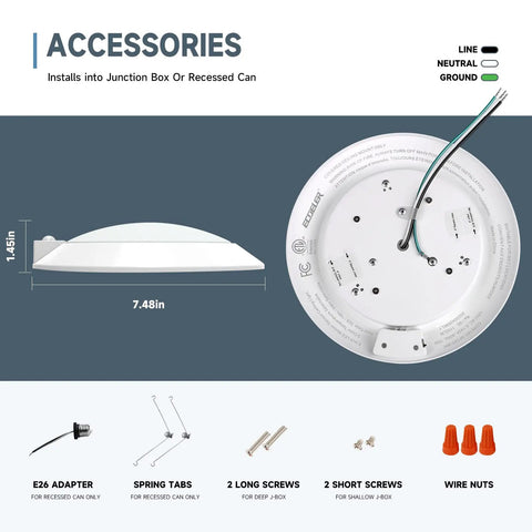 Heavy Duty Motion Sensor Led Ceiling Light 6 Inch 16W 1000 Lumen 3Cct Adjustable Disc Fixture accessories with installation hardware.
