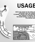 Bicycle Rear Derailleur Chain Gap Gauge Tool For RD9250 8150 7150 Bikes with flywheel guide wheel diagram and usage instructions.