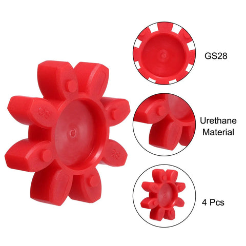 4 Pack GS28 Jaw Coupling Inserts Red Urethane Flexible Solid Center Inserts for L Jaw Couplings Beefy Durable Vibration Dampening Drive Component for Mechanical Mounting and Smooth Power Transfer. Red urethane GS28 insert, 4 pcs