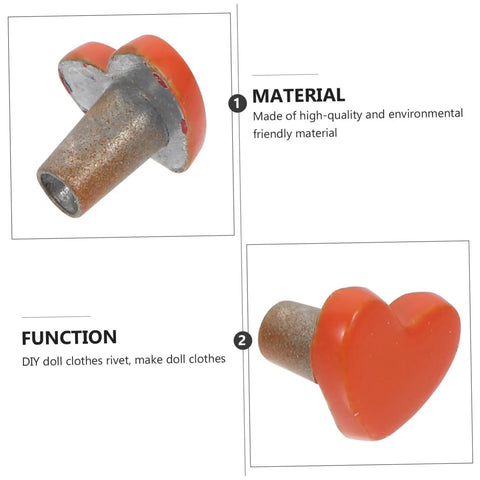 Orange heart-shaped doll rivet, side view, ideal for DIY doll clothes. Made of high-quality material, part of 100 pieces set.