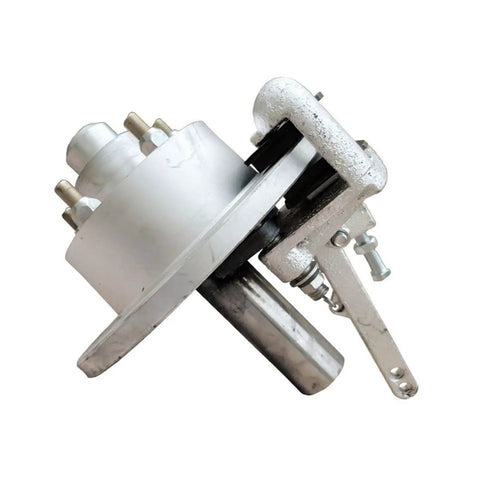 10 Inch Mechanical Disc Brake Trailer Hub And Stub Half Axle Set With Sealed Bearings 5 On 114.3mm Bolt Pattern viewed from the side.