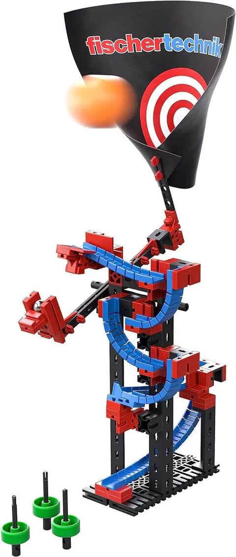 114-Component Build Your Own Ping Pong Bowling Expansion Kit For Creative Minds Ages 7 And Up, Perfect For Big Kids And Adults, Great For Family Fun And Brain Boosting Play. Fishertechnik marble-run tower with red, blue and black plastic pieces