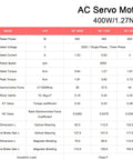 Specifications chart for Beefy 400W AC Servo Motor 60ST M01330 3000RPM 220V With Brake For Industrial Control And Automation