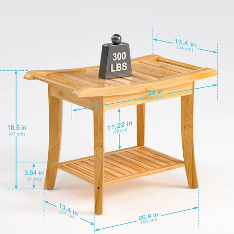 Dimensions of Bamboo Spa Shower Bench With Storage Shelf Non Slip Bath Stool For Adults Seniors Women Elderly Tileable Waterproof Easy Maintenance Comfort Sit And Relax During Shower Time